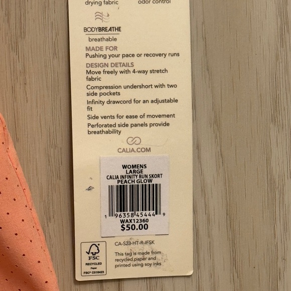 NWT CALIA INFINITY RUN COLLECTION SKORT SKIRT RELAXED FIT MID RISE PEACH GLOW L - Picture 10 of 10